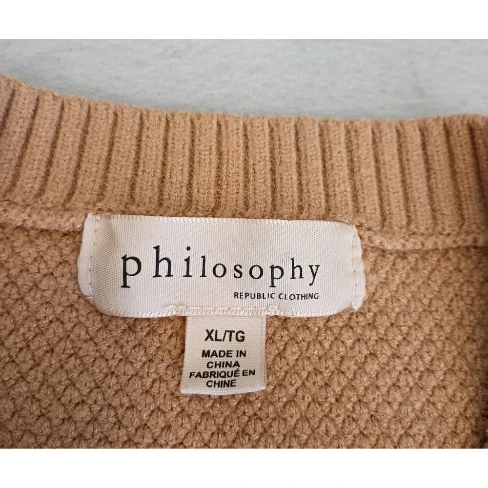 Philosophy Republic Women's XL? Brown‎ Sweater Cable Knit Long Sleeve Crew Neck - Picture 7 of 11